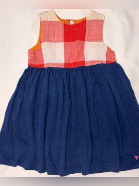 Pink Chicken 100% cotton navy full skirted dress w/plaid bodice sz 2 EUC